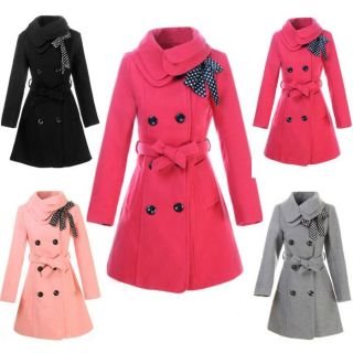 Double Breasted Women Winter Coat Lady Long Bowknot Belted Jacket Girl 