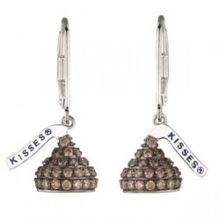   Kiss Chocolate Brown Diamond Leverback Earrings 14k White Gold