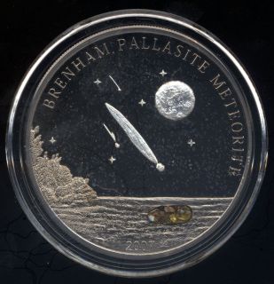    2007 5 Silver Proof Coin Brenham Pallasite Meteorite Palladium COA