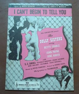 The Dolly Sisters 1945 Sheet Music Betty Grable J Haver