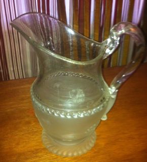 RARE 1870s EAPG EARLY AMERICAN FROSTED LION GLASS WATER PITCHER 