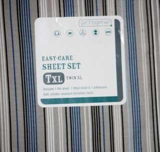 NEW ~ Easy Care Sheet set ~ Twin XL ~ college dorm size ~blue/grey 