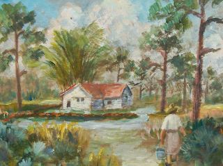  Painting Tropical Village Life Dominican Republic by GEORGE HAUSDORF