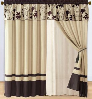 brown beige flocking faux silk curtain set includes 2 separate panels 