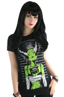 Too Fast Bride of Frankenstein Black Burnout T Shirt Goth Rockabilly 