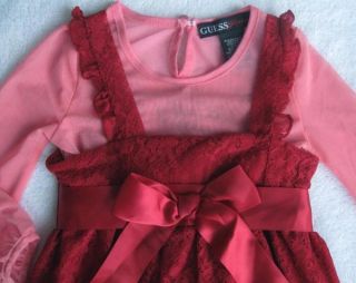 Guess Girls Brick Red Pink Lace Dress Set Size 2T
