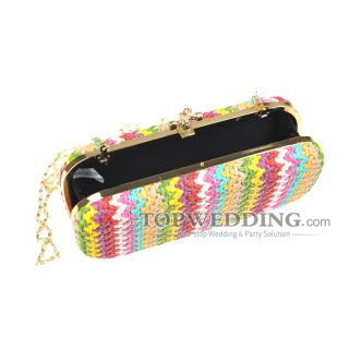 New Colorful PP Straw Clutch with Gold Alloy Brim Modern and Chic 