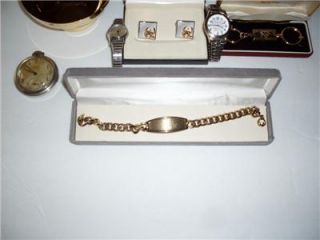 Vtg Pocket Watch Works Cufflinks Bracelet 24K Bowl Grandmothers 