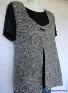 Boutique Black Gray Marled Tweed Wool Handknit Lagenlook Vest M L Onyx 