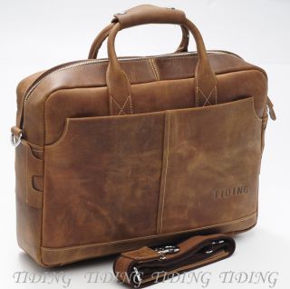 Mens Full Grain Leather Briefcases Messenger 17 Laptop Bags Tote 
