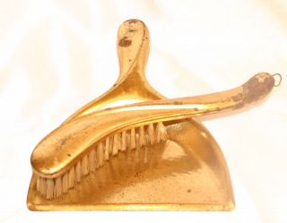 Antique Gold Brush and Dustpan Stamped Germany Art Deco Vintage Unique 