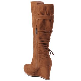 Brinley Co Womens Round Toe Lace Up Detail Wedge Boots