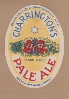 Charrington Co Anchor Bry London Pale Ale Very Old Oval Beer Label 