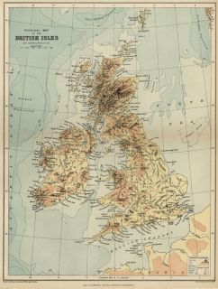 British Isles 2 Maps Back to Back Physical Geological 1897 J 