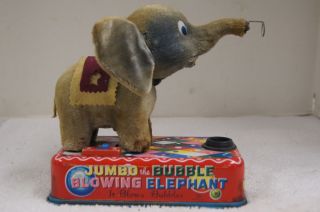   Tin Japanese Battery Operated Jumbo the Bubble Blowing Elephant Toy NR