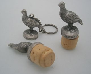 Two 2 Finest Scotch Whiskey Pheasant Pewter Stoppers 1 Key Chain