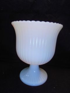 Vintage BRODY M3000 White Milk Glass Ribbed Pedestal Planter Compote 
