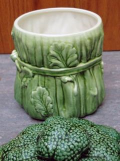 FANCIFUL Majolica Broccoli POPPYTRAIL Cookie Jar   Retro Mid Century 
