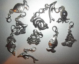 10 Tibetan Style Charms with Lobster Clasp Boats Ocean