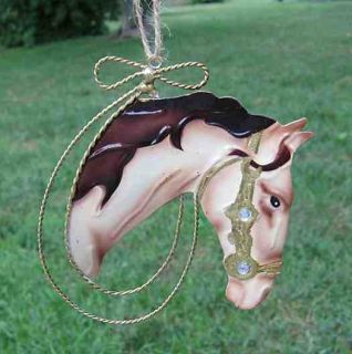 Tin Horse Head Buckskin w Jewel Accents Xmas Ornament Nice