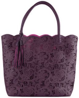 Jesselli Couture Buco Large Lace Tote Vegan Leather Handbag Purple Ke 