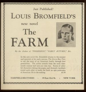 1933 Louis Bromfield portrait The Farm book release print ad
