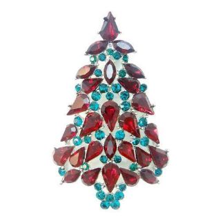 Pretty Christmas Tree Brooch Pin Ruby Rhinestone Crystal Drop