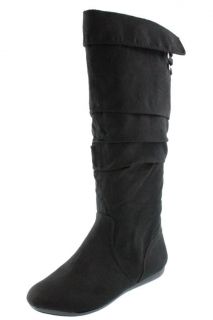 Rampage NEW Bronner Black Faux Suede Strap Embellished Knee High Boots 
