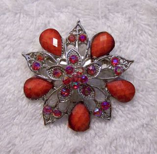 New Pin Brooch Intricate Artistic Blooming Flower Colorful Rhinestones 