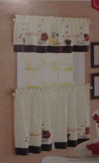 Brown Coffee Cappuccino Cups 24L Tiers Valance Kitchen Curtains Set