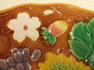 MARKED ANTIQUE BROWNFIELD MAJOLICA POTTERY STRAWBERRY PLATE