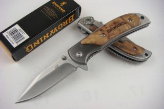 Micro Browning Folding Pocket Knife Wood Handle Camping Fishing 