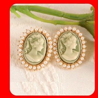 Olive Smallest Pearl CAMEO Vintage ST Fashion Women Jewelry Stud 