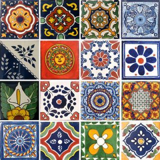 16 Mexican Tiles Asorted in 6x6 Ceramic Talavera Tiles Clay diferent 