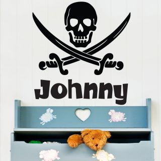 Personalised Name Pirate Scull and Cross Swords Wall Sticker Bedroom 