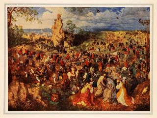 1937 Tipped In Print Pieter Brueghel Religious Art Jesus Christ Cross 