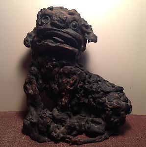 Antique Chinese Burl Wood Foo Dog Carving
