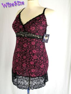 Delta Burke Lingerie Slip Nightgown Black Rose Pink Floral Sleep Dress 