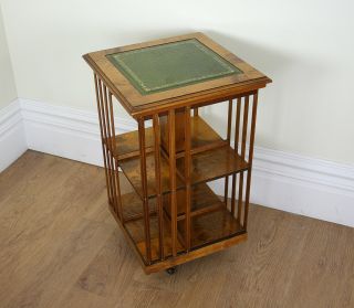 Antique Edwardian Style Revolving Burr Oak Bookcase