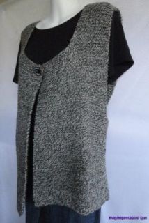 Boutique Black Gray Marled Tweed Wool Handknit Lagenlook Vest M L Onyx 
