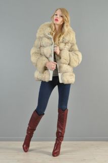 Vtg 70s Arctic Fox Fur Shaggy Bubble Leather Boho Chubby Leather Coat 
