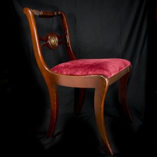   Style Mahogany Side Chair Red Cushion Scroll Medallion
