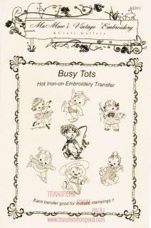 Busy Tots Children at Play Hot Iron Embroidery Transfers