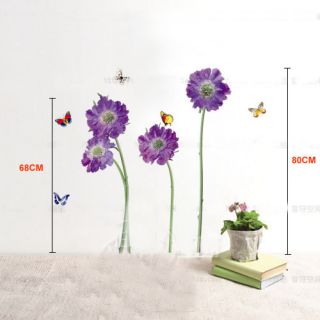 Purple Flower Butterfly Removable Quote Vinyl Room Wall Decals 