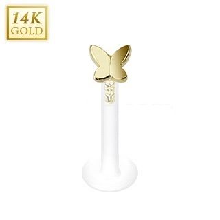 14k Solid Gold Butterfly on Flexible Shaft Labret Monroes Body 