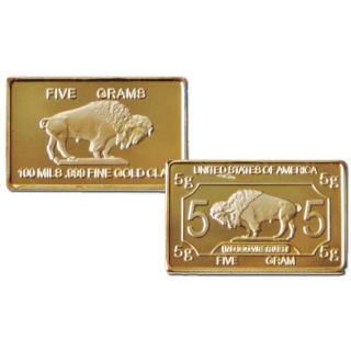 10 Ten 5 Gram 999 24K 100 Mills Fine Gold Buffalo Bison Art Collection 