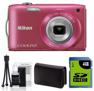 NIKON Coolpix S3300 Digital Camera PINK 4GB Kit NIKON USA WARRANTY