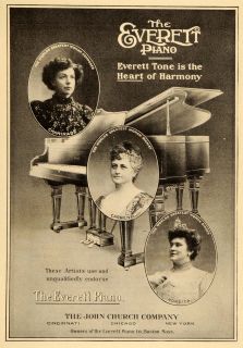 1909 Ad John Church Co. Everett Piano Chaminade Carreno   ORIGINAL 