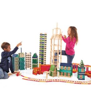   Eco Friendly Wooden 100 Piece Building Blocks Set in Hot Colors