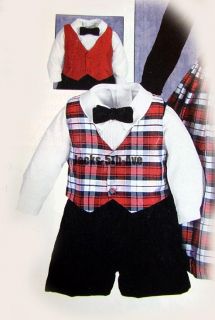 BOUTIQUE CATALOG Boys 4T Red Plaid Velvet Holiday Vest Suit NWT $79 